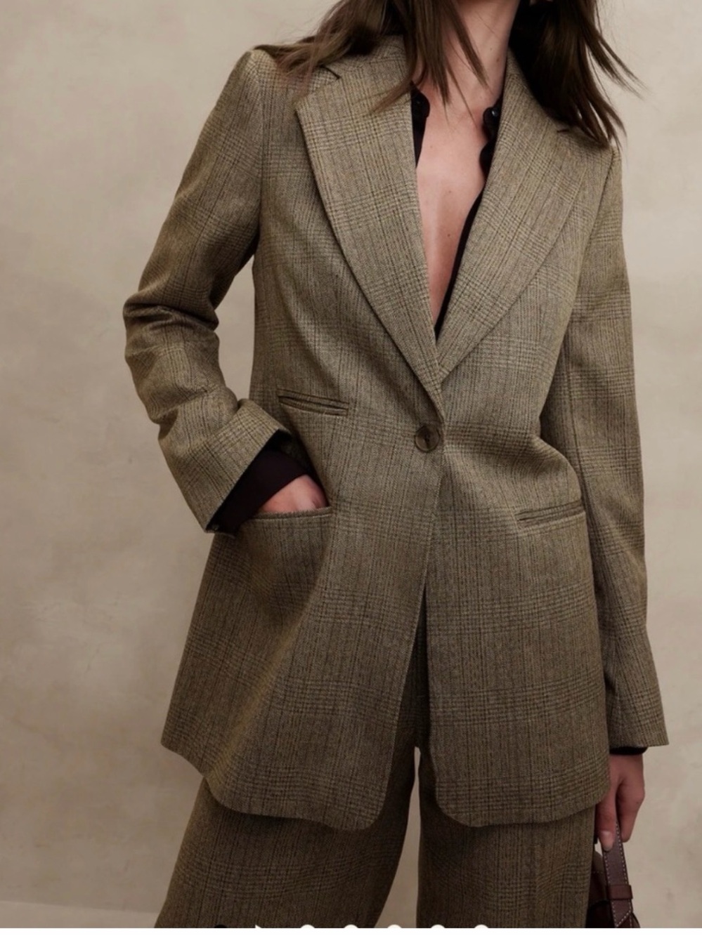 Banana Republic Lido Italian Wool Glen Plaid Blazer NWT Oversized Tan Size 10